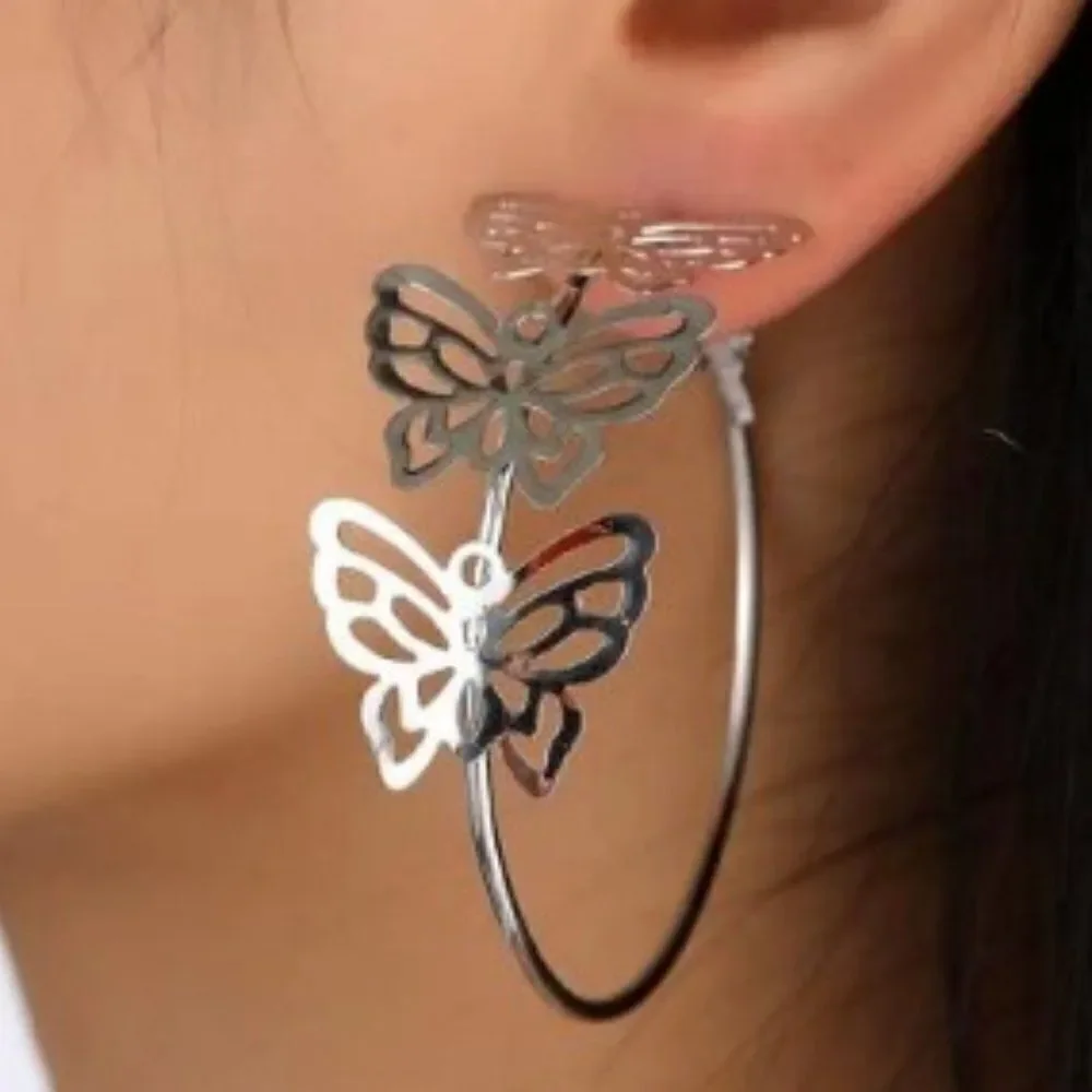 SILVER BUTTERFLY HOOP EARRINGS